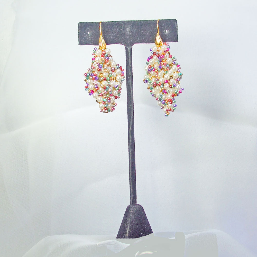 1304  *Gold plated filigree covered with multi colored beads and white pearls.