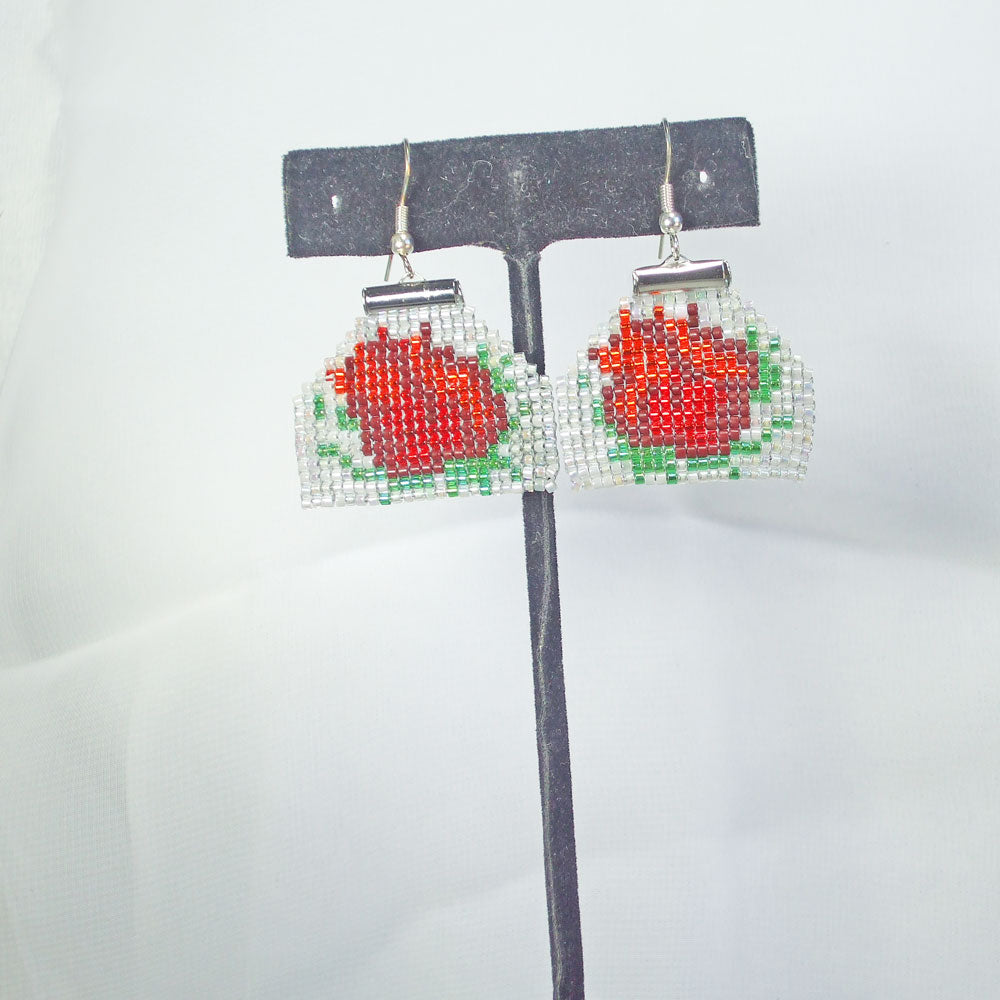 1305  *Hand Crafted earrings:  Brick stitch, rose pattern, beaded earrings.