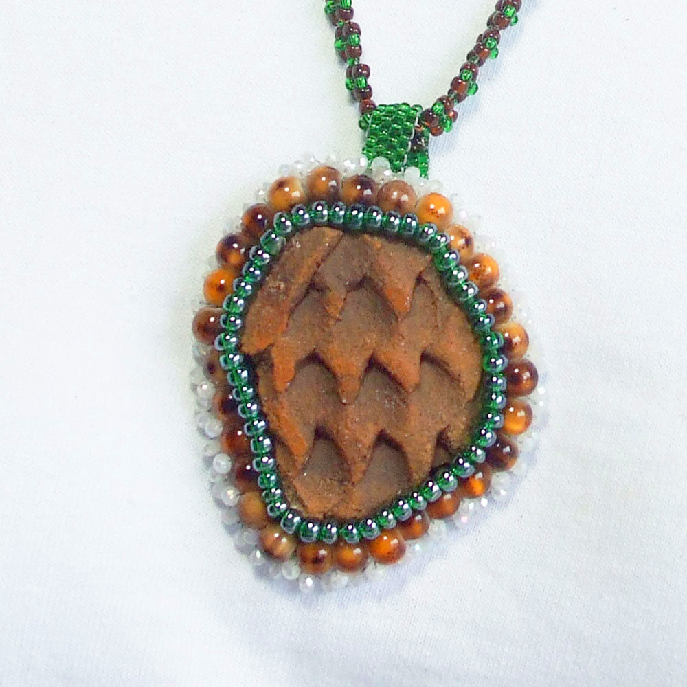5966 *Handcrafted beaded bezel around Anasazi Pottery cabochon, gemstone jewelry, pendant necklace.
