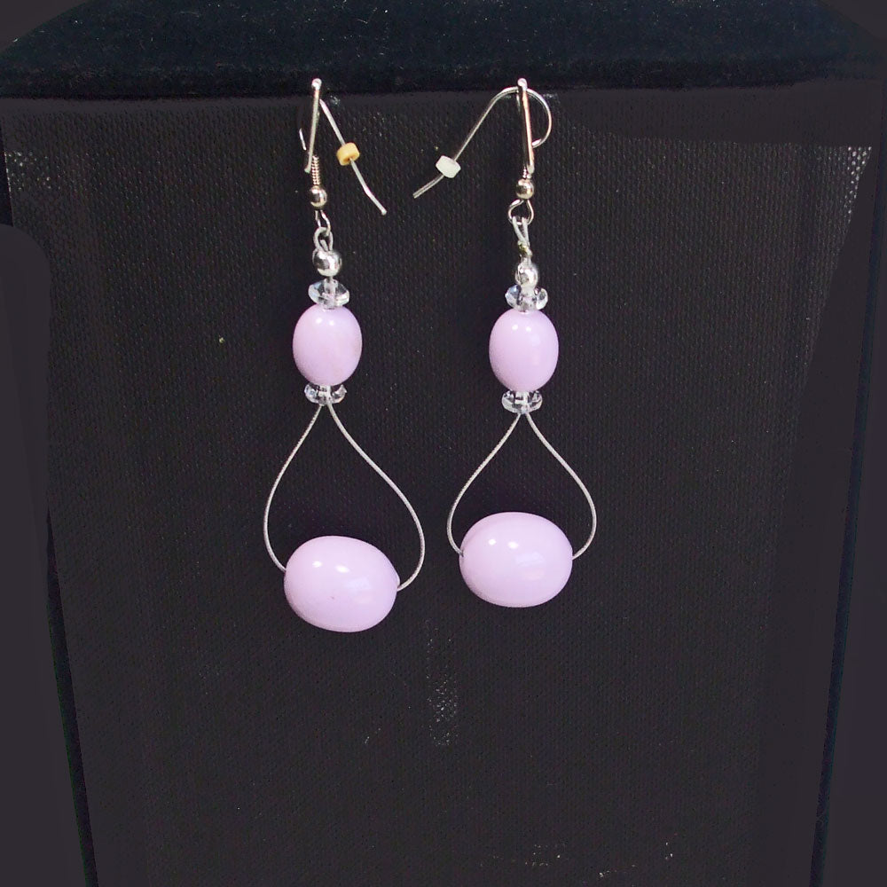 8030 *Wood painted purple long drop earrings.