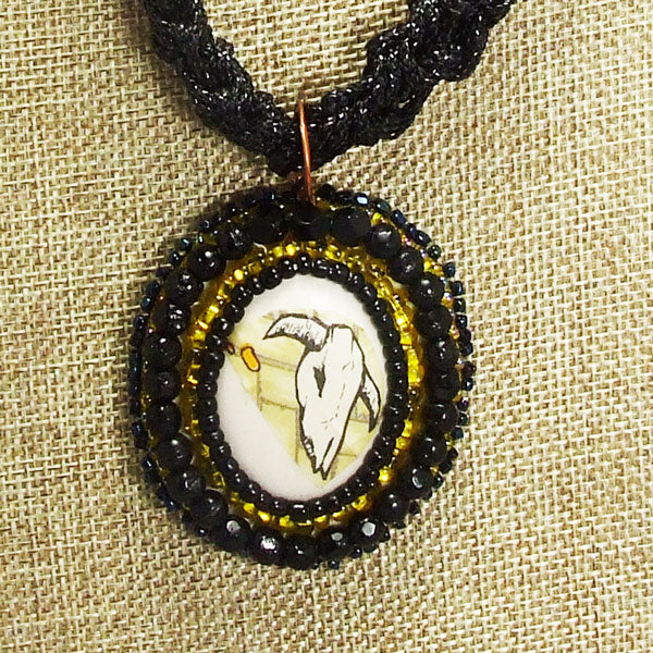 Abertha Bead Embroidery Pendant Kumihimo Necklace front bugs eye view