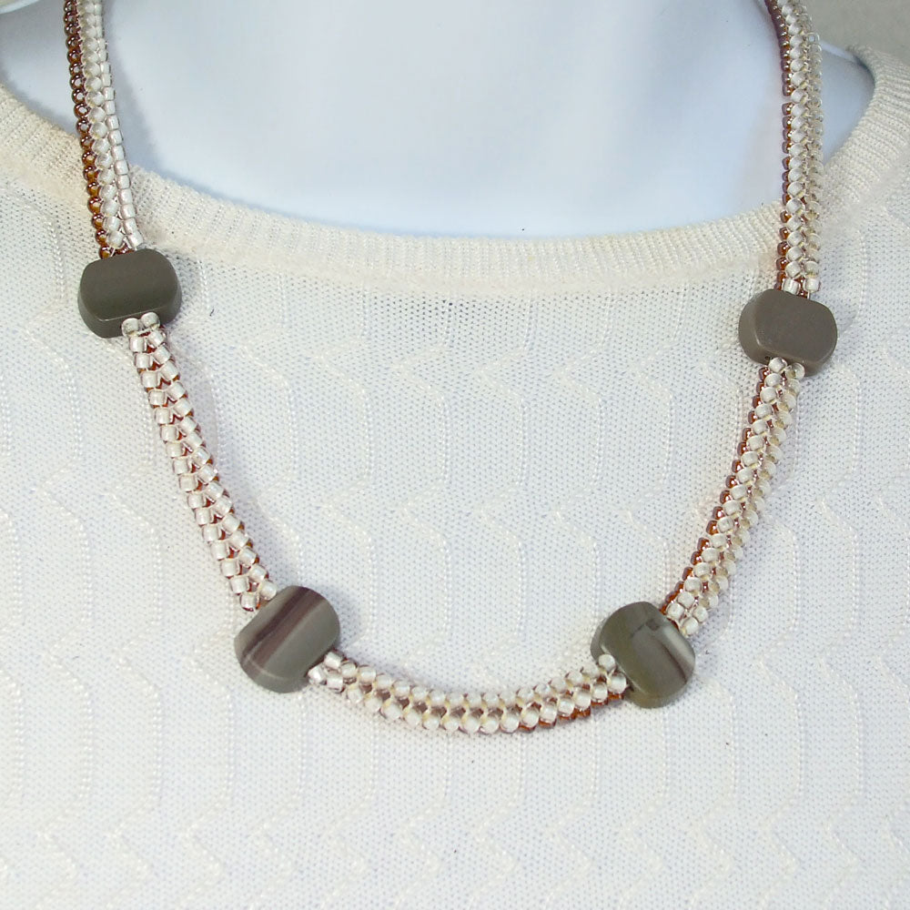 3065-23   Gelya, Brown Herringbone Seed Bead Stitch Neckwear Necklace  