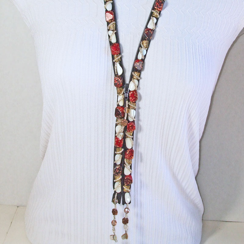 Bernice Beaded Zipper Necklace relevant front view