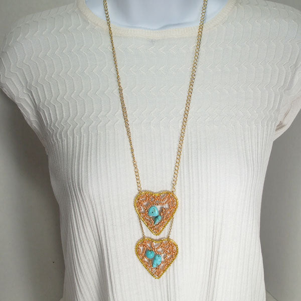 Halima Beaded Hearts Pendant relevant front view