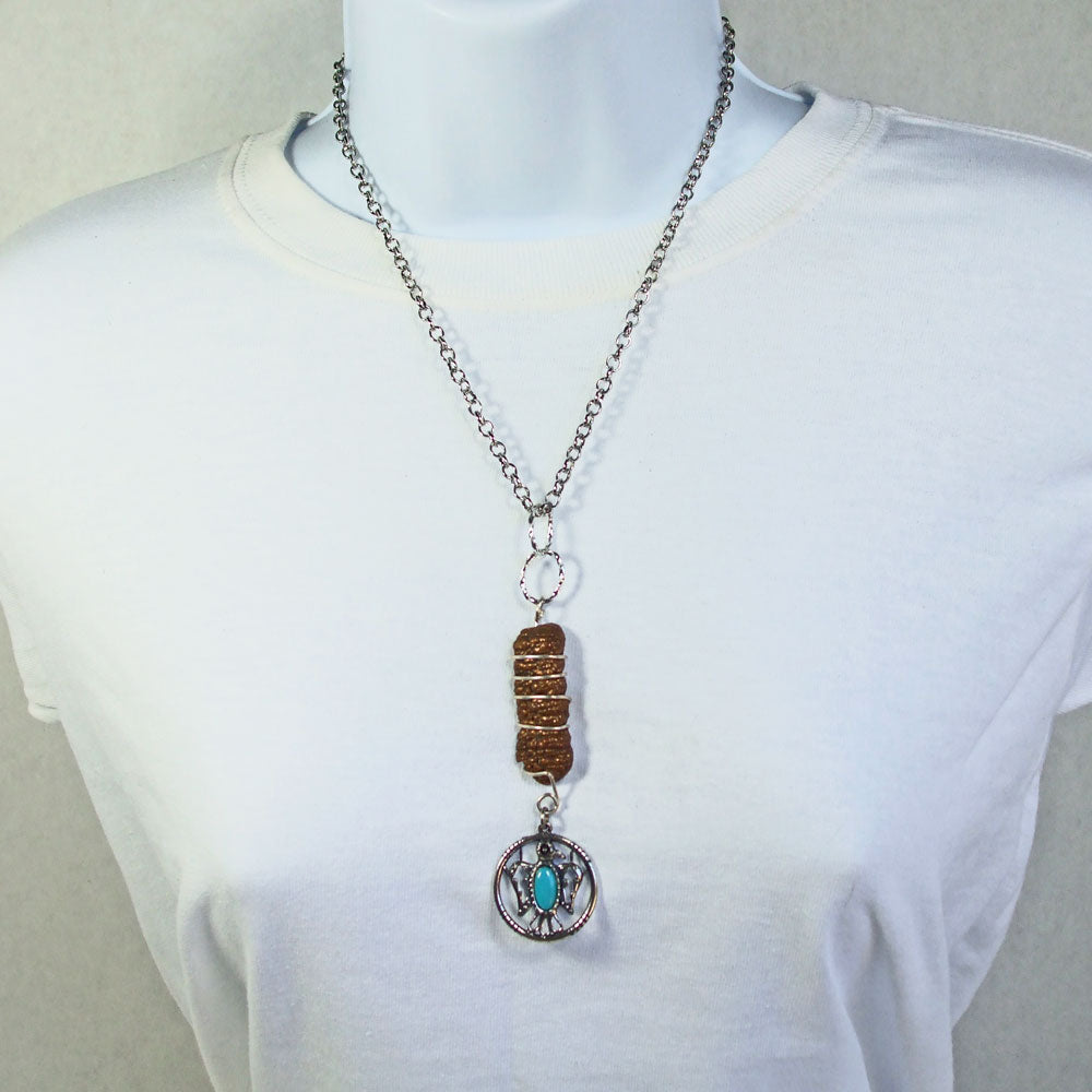 0902 *Copper Nodule, wrapped in Sterling Silver wire,  Silver chain neckwear.