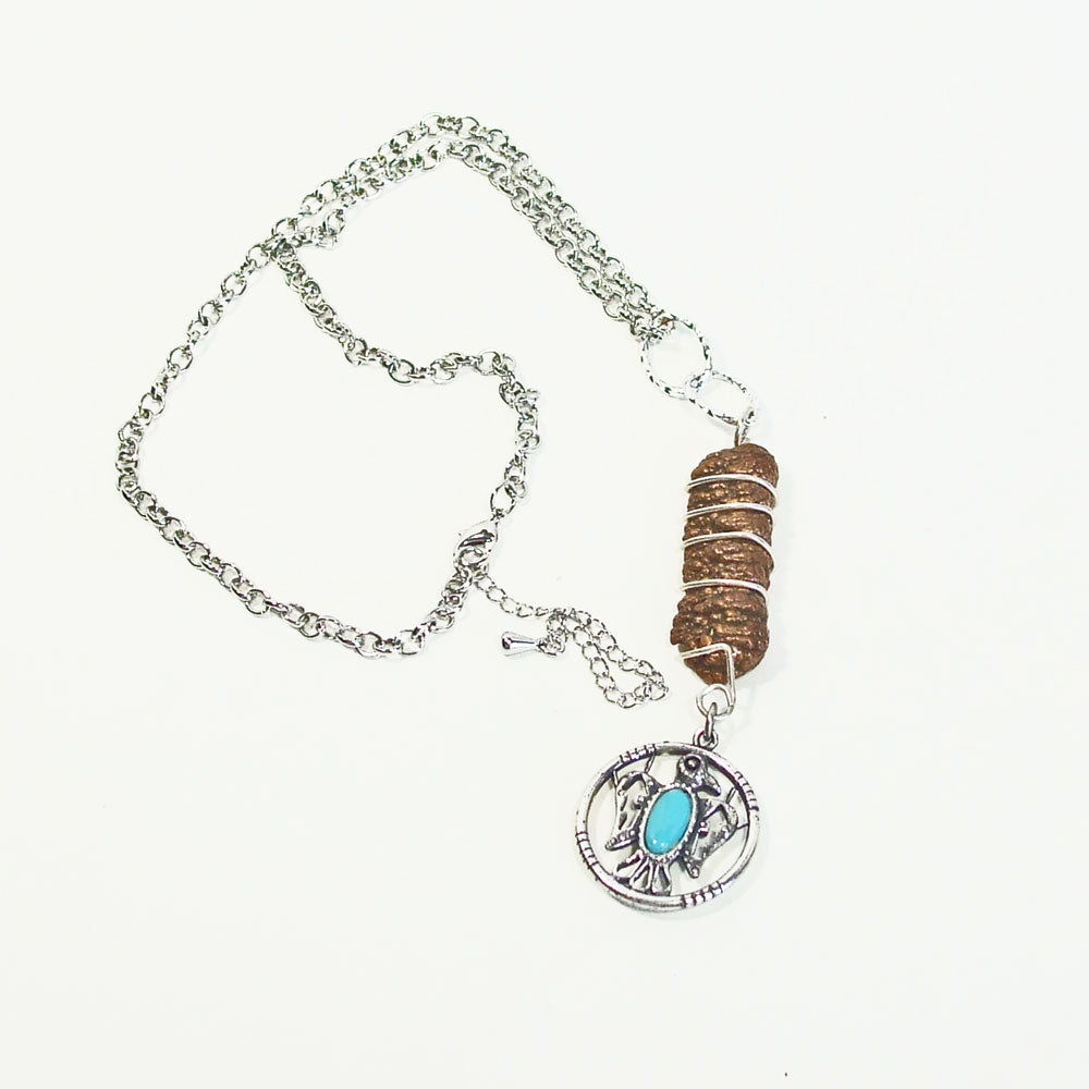 0902 *Copper Nodule, wrapped in Sterling Silver wire,  Silver chain neckwear.