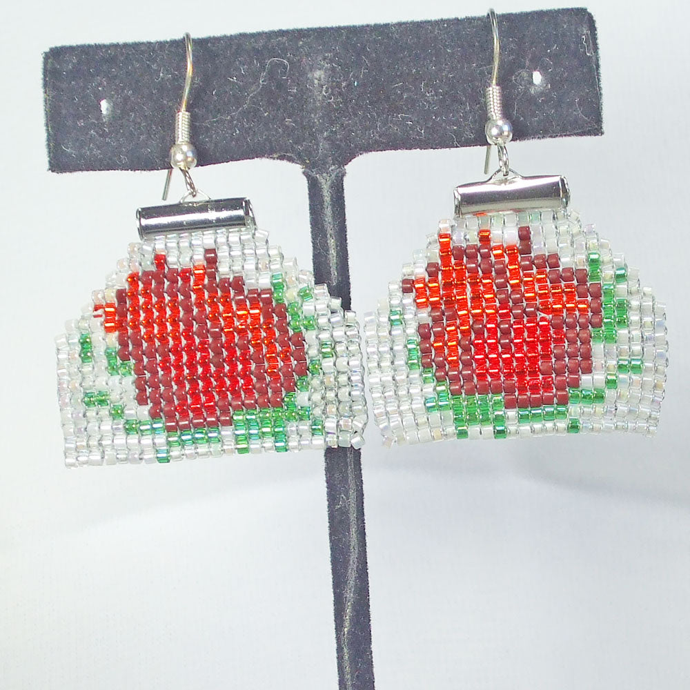1305  *Hand Crafted earrings:  Brick stitch, rose pattern, beaded earrings.