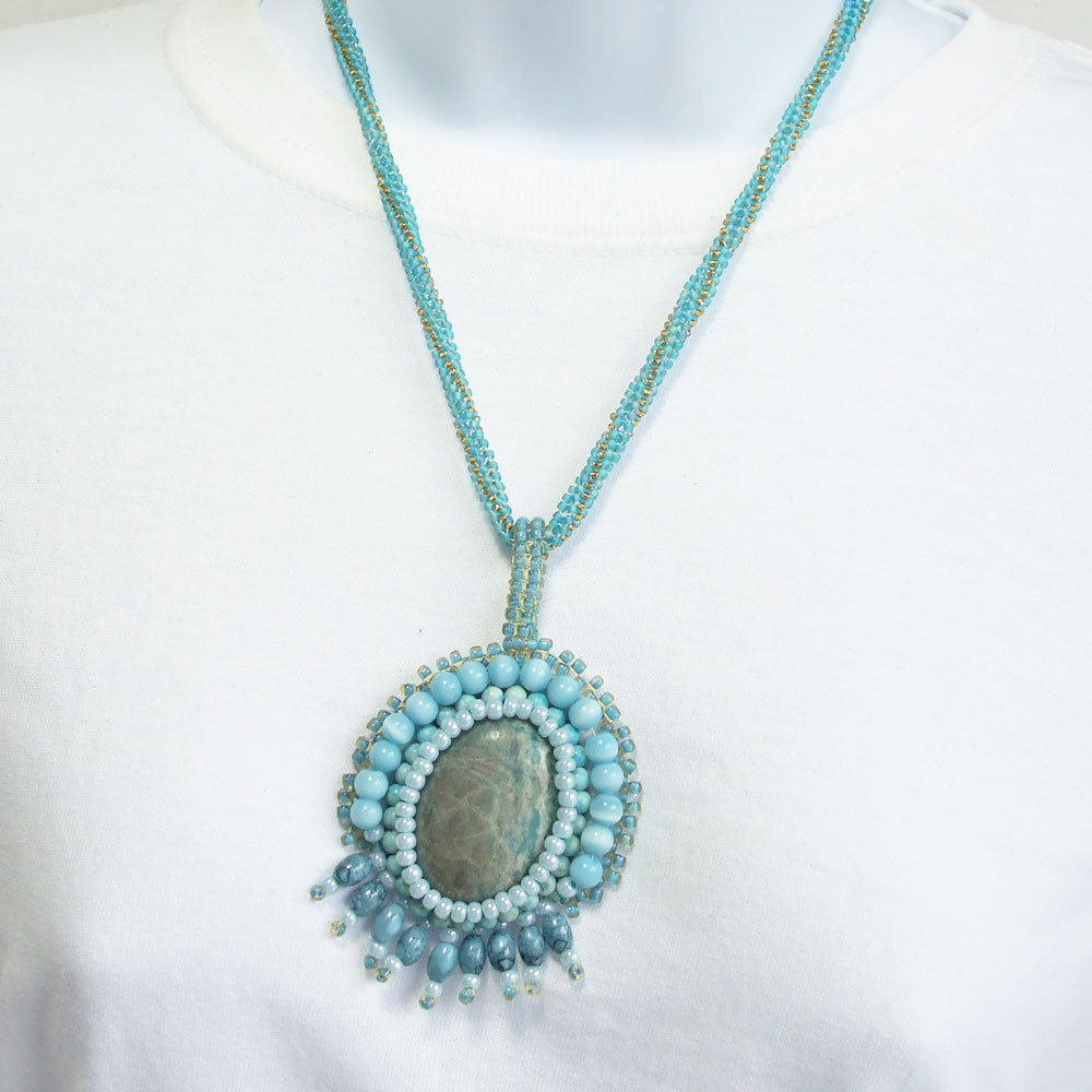 6175 *Handmade, Chrysocolla gemstone cabochon pendant, necklace. 