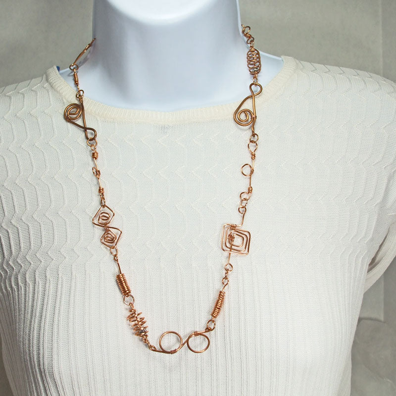 6350 *Made by Hand, Copper beaded Wire Link Necklace.
