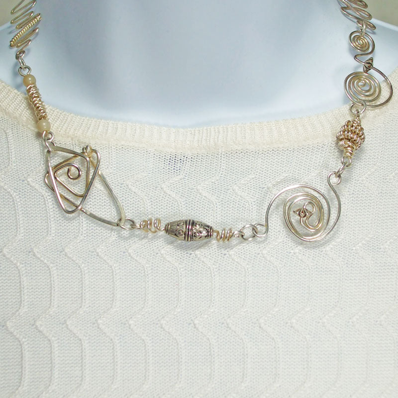 6417 *Made by Hand, Sterling Silver Wire Link, Custom Necklace.