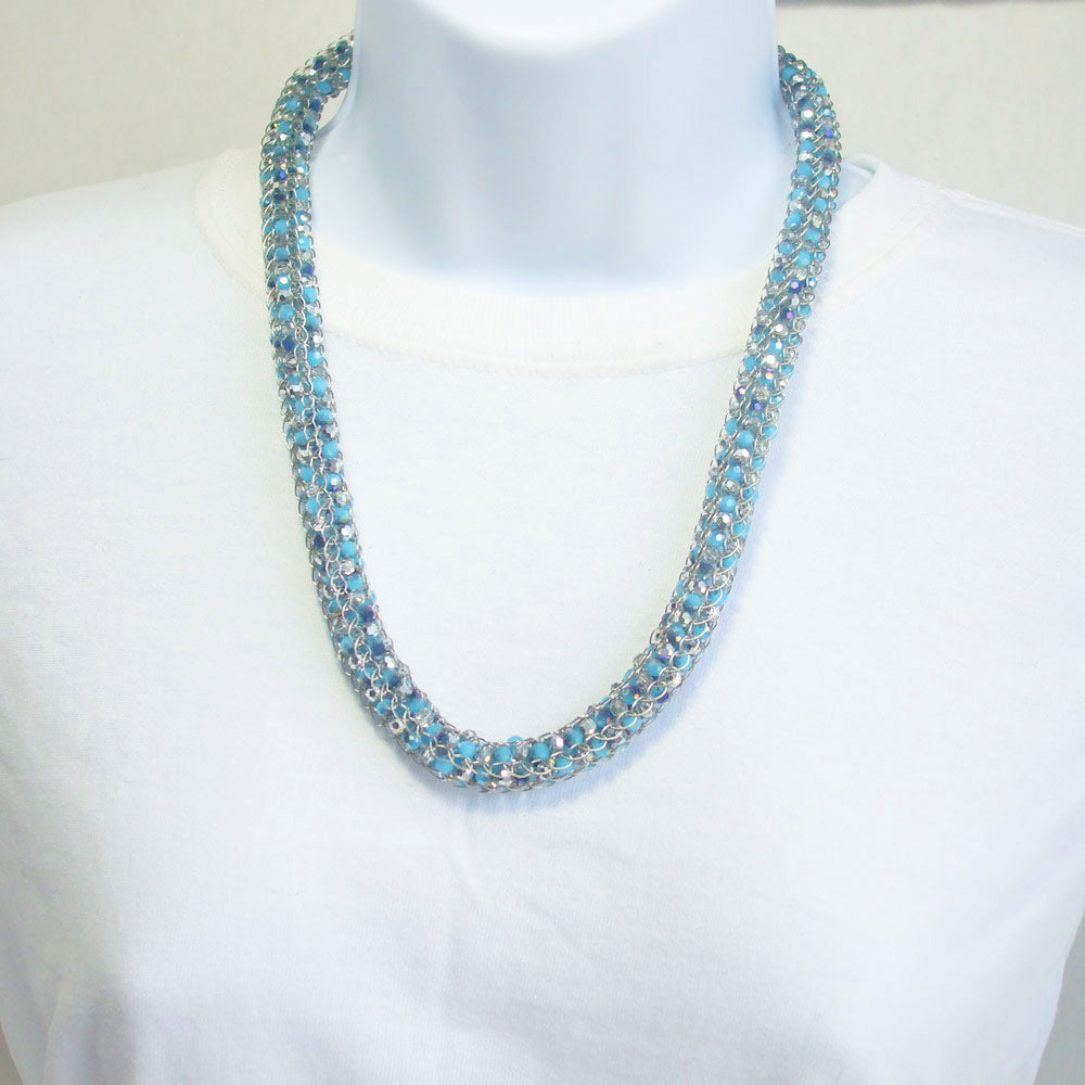 7512 *Blue 4mm crystal beads, woven in a Viking Knit design. 