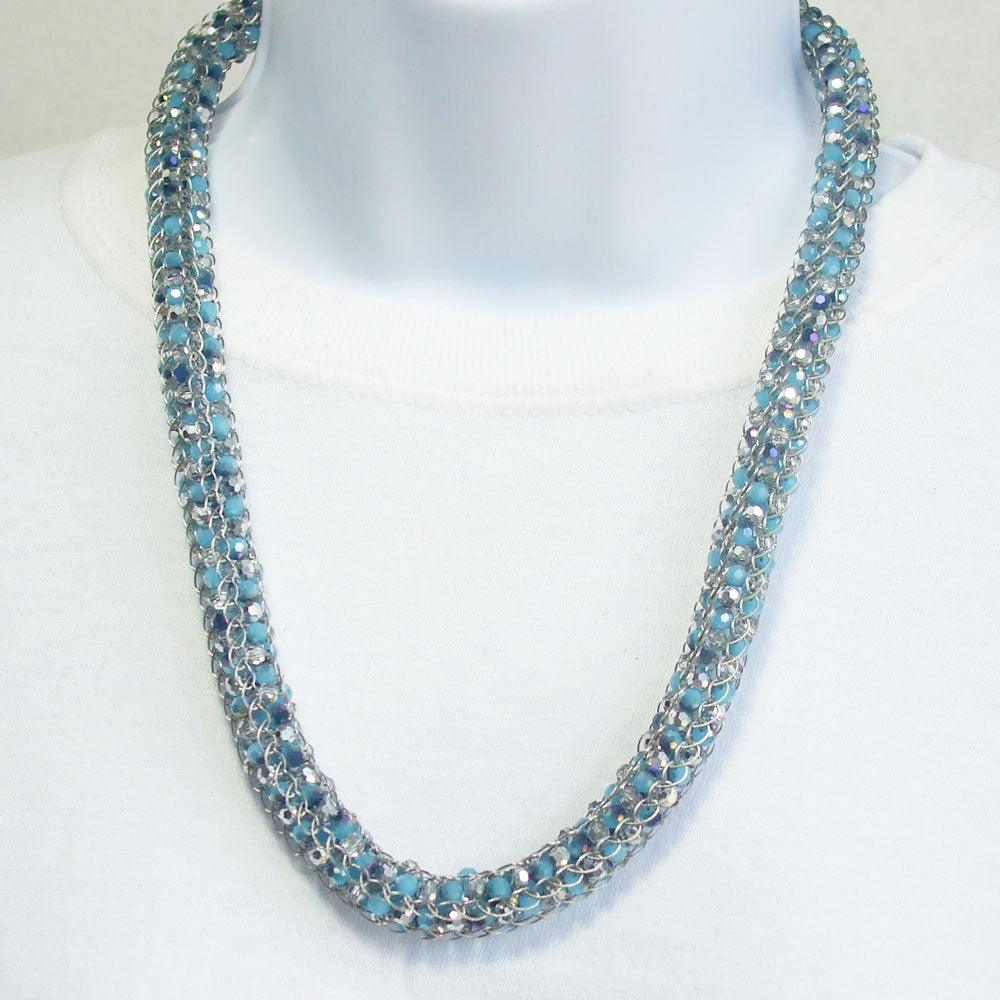 7512 *Blue 4mm crystal beads, woven in a Viking Knit design. 