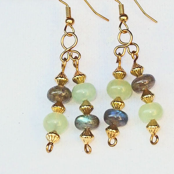 8031 *New Jade and Cat’s Eye Beads together in a two drop dangle earrings.