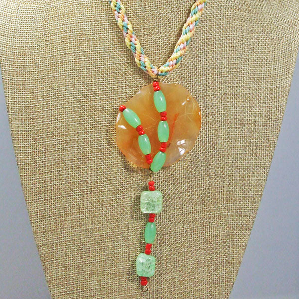 Wainani Wire Cabochon Beaded Pendant Necklace front close view