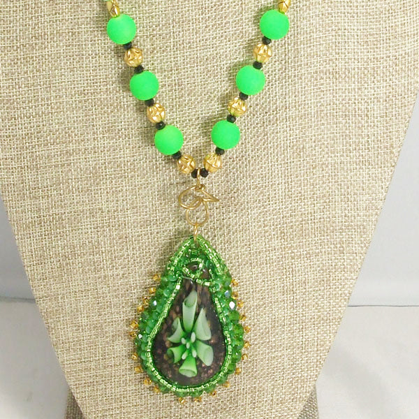 Radmilla Bead Embroidery Beaded Pendant Necklace relevant front view