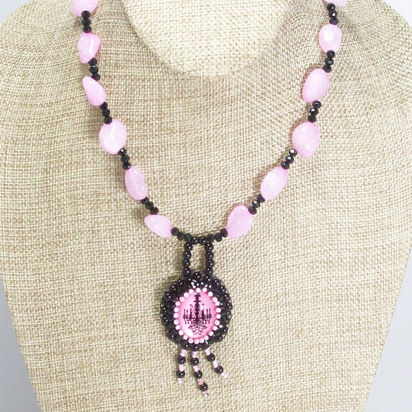 Quelidonia Bead Embroidery Beaded Pendant Necklace relevant front view