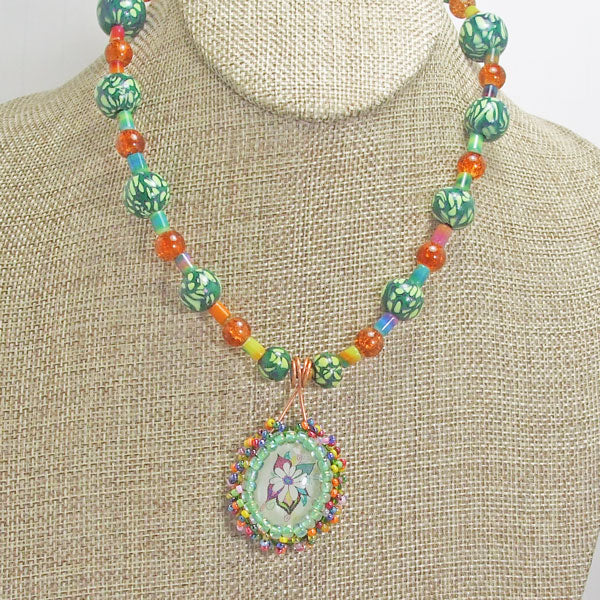 Gabina Bead Embroidery Pendant Necklace relevant front view
