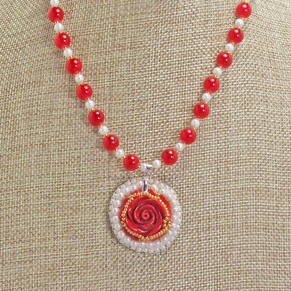Hadiya Bead Embroidery Pendant Necklace relevant front view