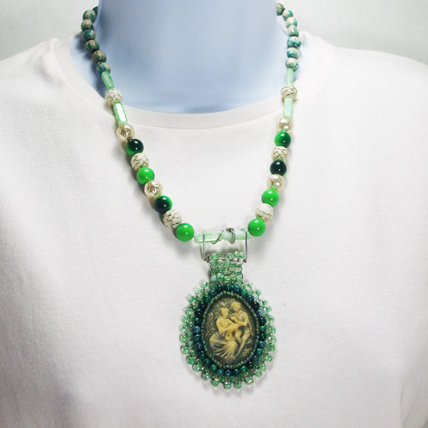 Querida Bead Embroidery Cameo Jewelry Necklace relevant front view