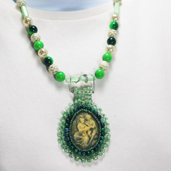 Querida Bead Embroidery Cameo Jewelry Necklace relevant front view