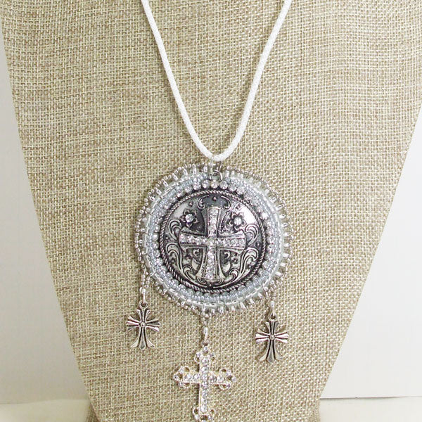 Uniqua Bead Embroidery Religious Pendant Necklace relevant front view