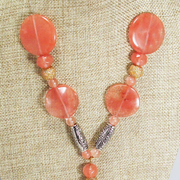 Mackenna Gem Stone Beaded Dangle Necklace relevant front view