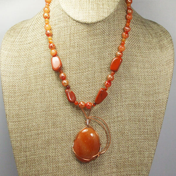 Odeda Carnelian Red Agate Cabochon Pendant Necklace front relevant view