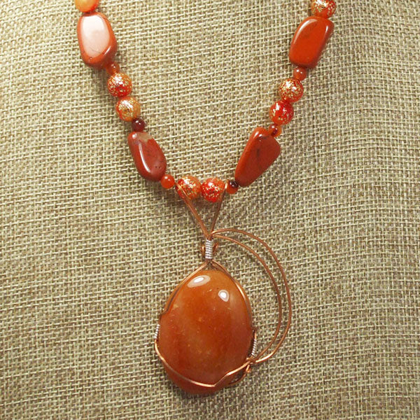 Odeda Carnelian Red Agate Cabochon Pendant Necklace front relevant view