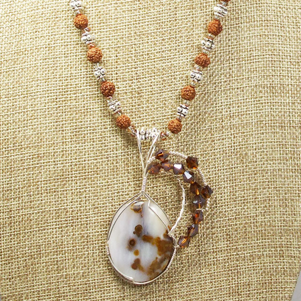 Machiko Polka Dot Agate Cabochon Pendant Necklace front close view