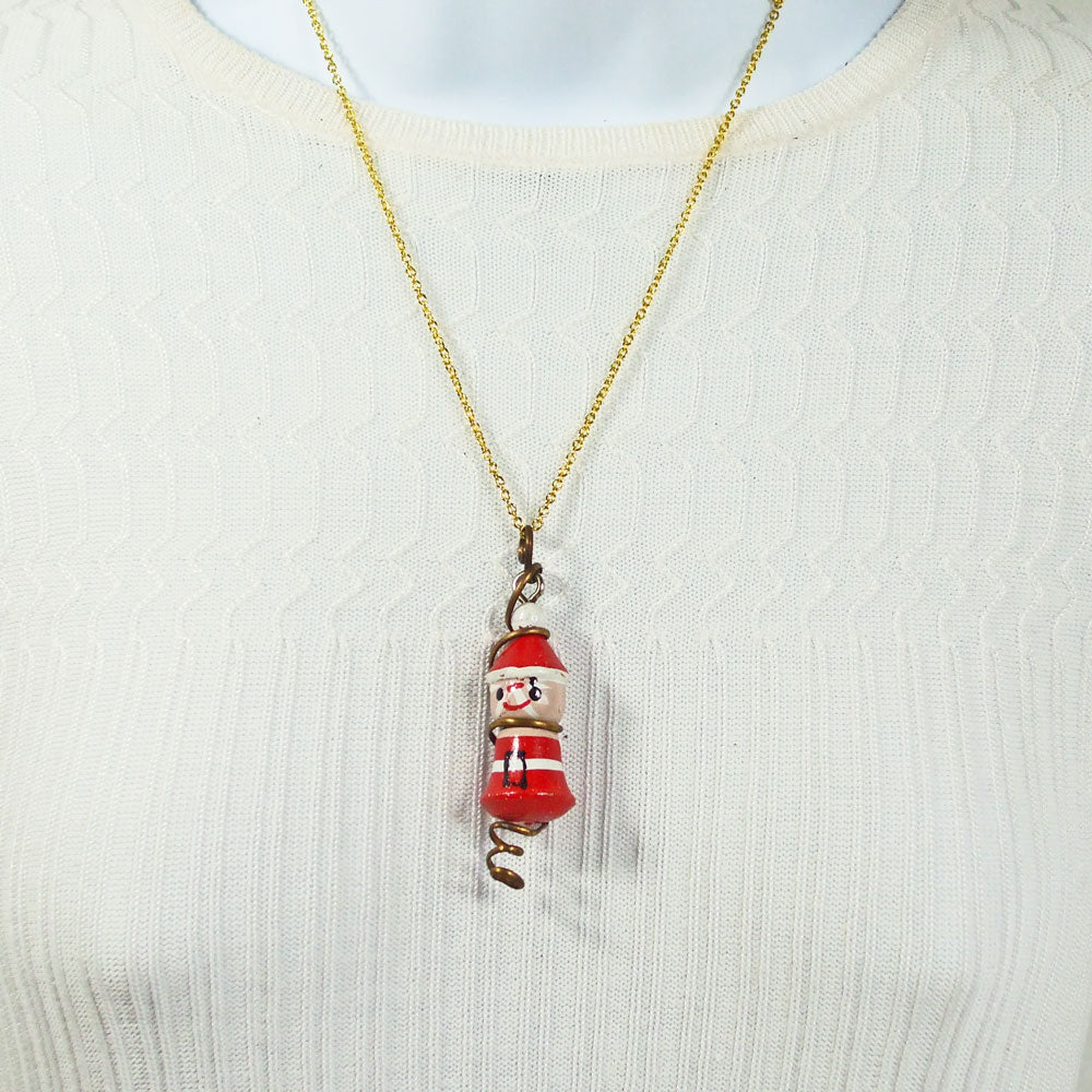 1238-Panyin, Christmas Santa, Wood Doll Charm, Pendant, Necklace