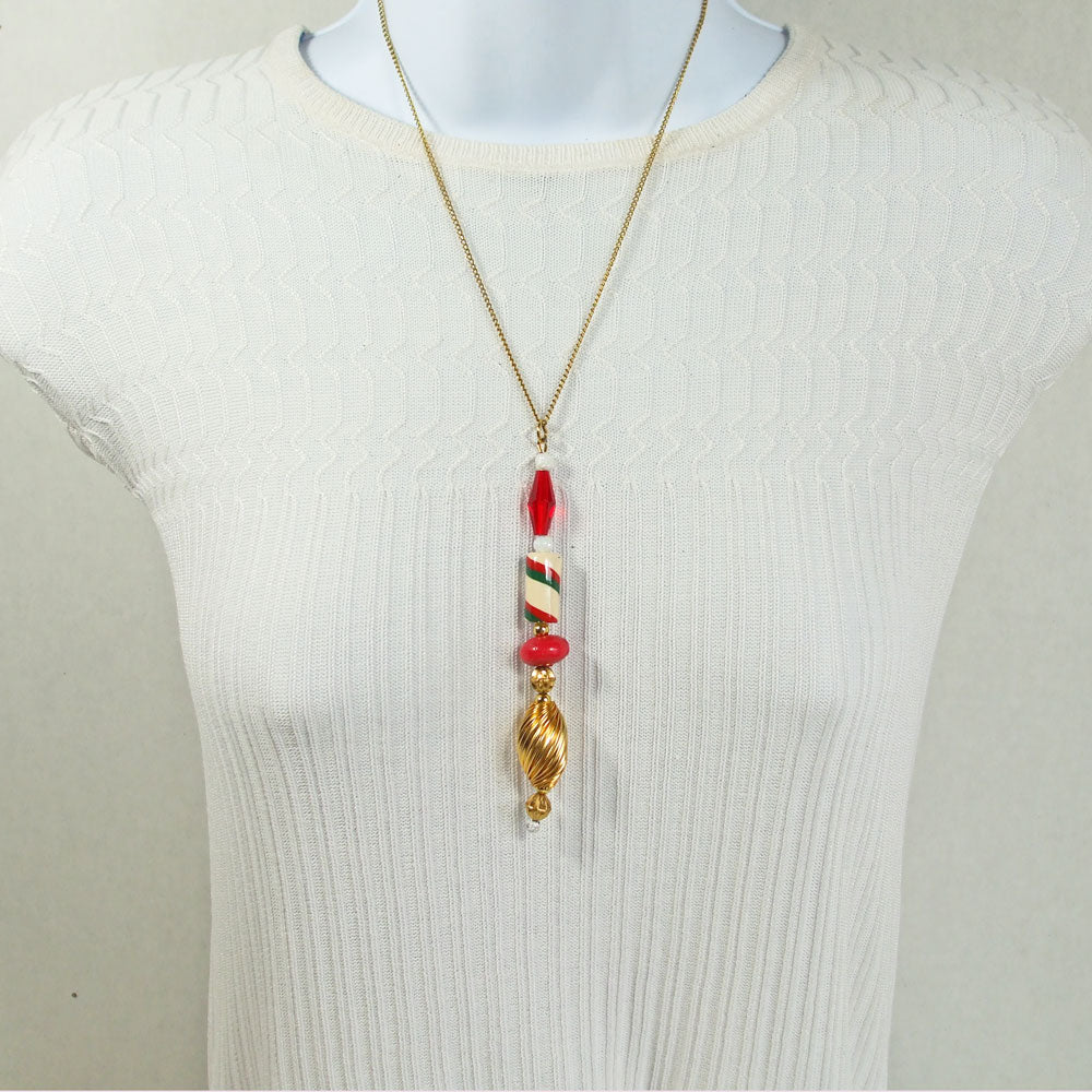 1241-Dana, Christmas, Striped Candy Cane Pendant, Necklace