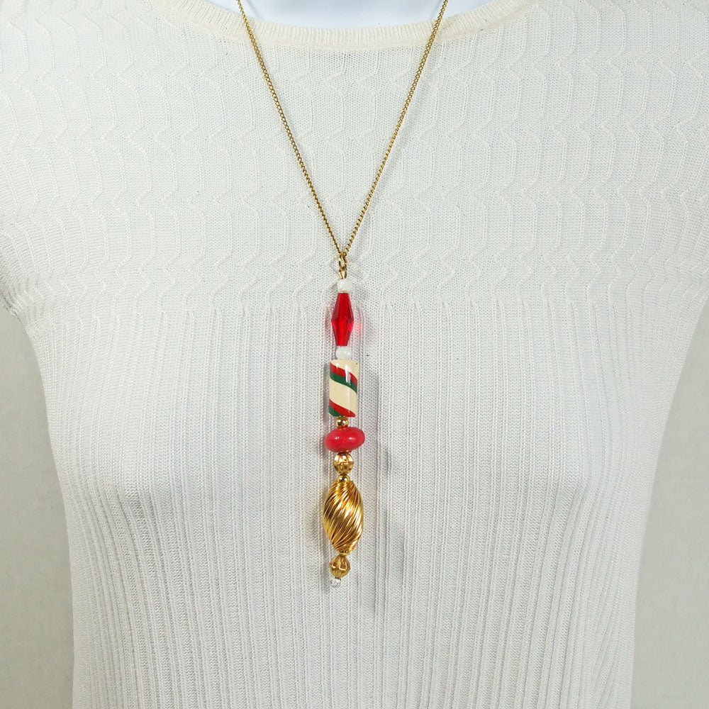 1241-Dana, Christmas, Striped Candy Cane Pendant, Necklace