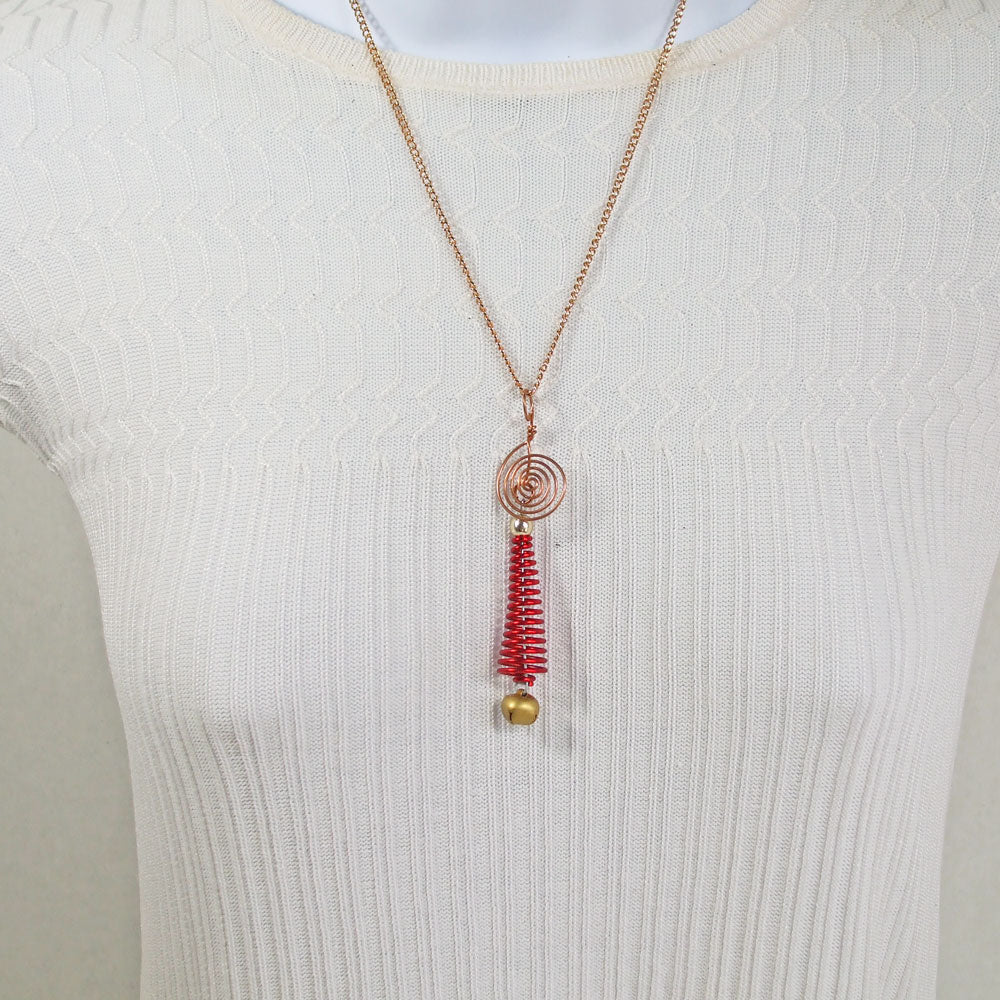 1243-Gayle, Red Wire Christmas Tree Design, Copper Wire Pendant, Necklace