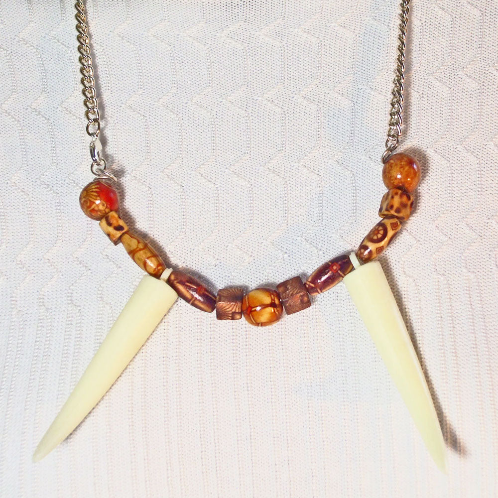 Sabreen Wood Bead String Necklace relevant front view