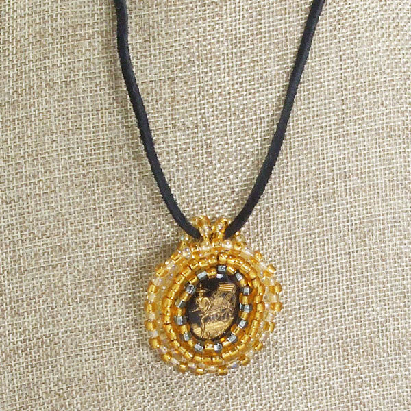 Paladia Bead Embroidery Cameo Pendant Necklace relevant front view