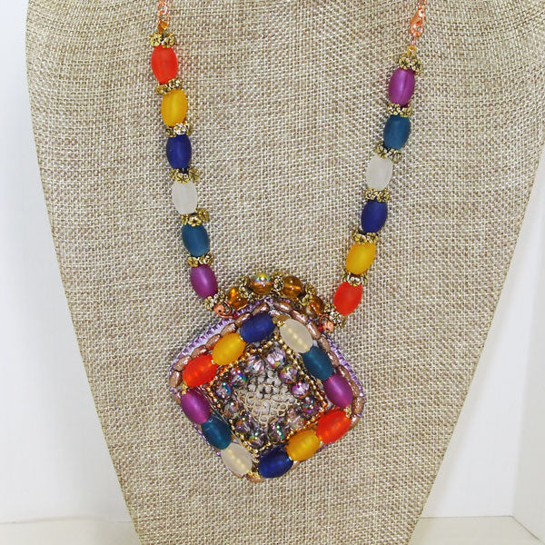 Sabria Beaded Bead Embroidery Pendant Necklace relevant front view