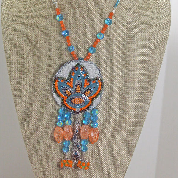 Wanda Bead Embroidery Pendant Necklace front close view