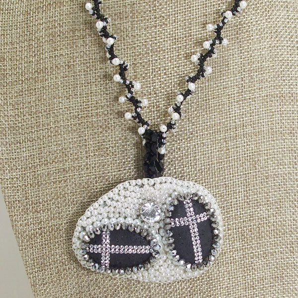 Raena Bead Embroidery Pendant Necklace relevant front view