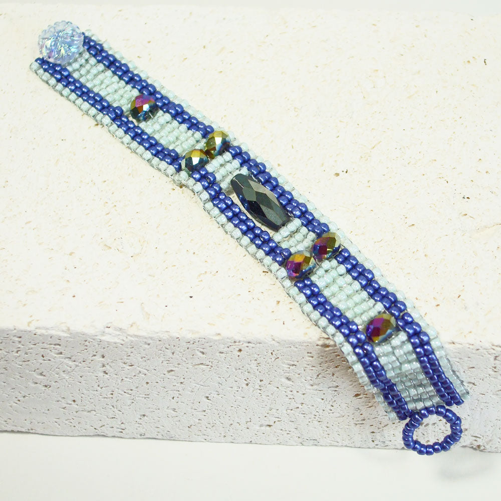 Light Blue and White Custom Seed Bead Loom Bracelet – ANSA Accessories