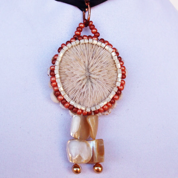 Esterina Coral Beaded Pendant Necklace front close view