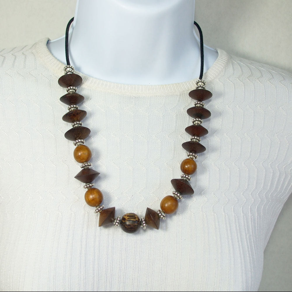 Kalare  Brown Wooden Bead Single Strand Necklace  