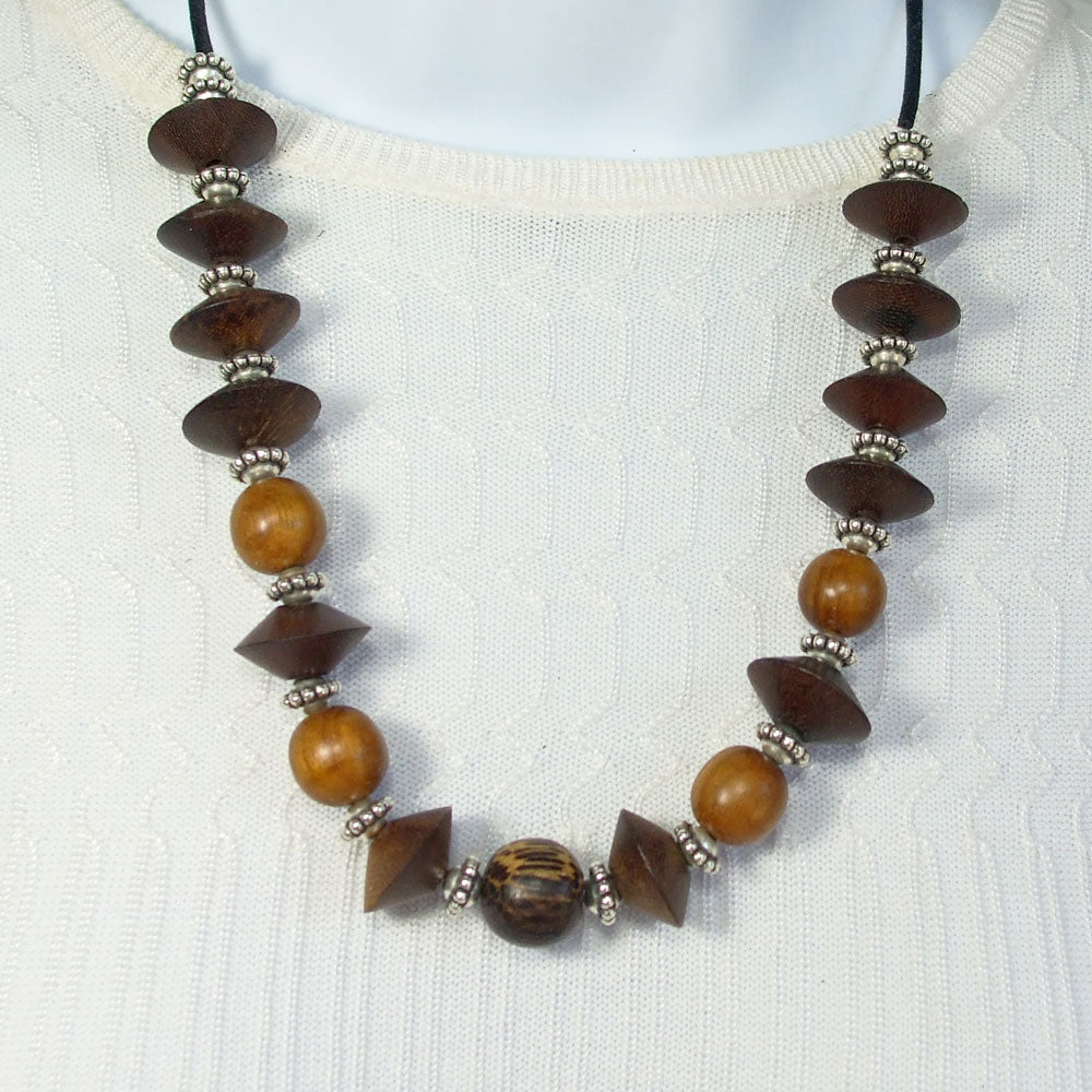 Kalare  Brown Wooden Bead Single Strand Necklace  