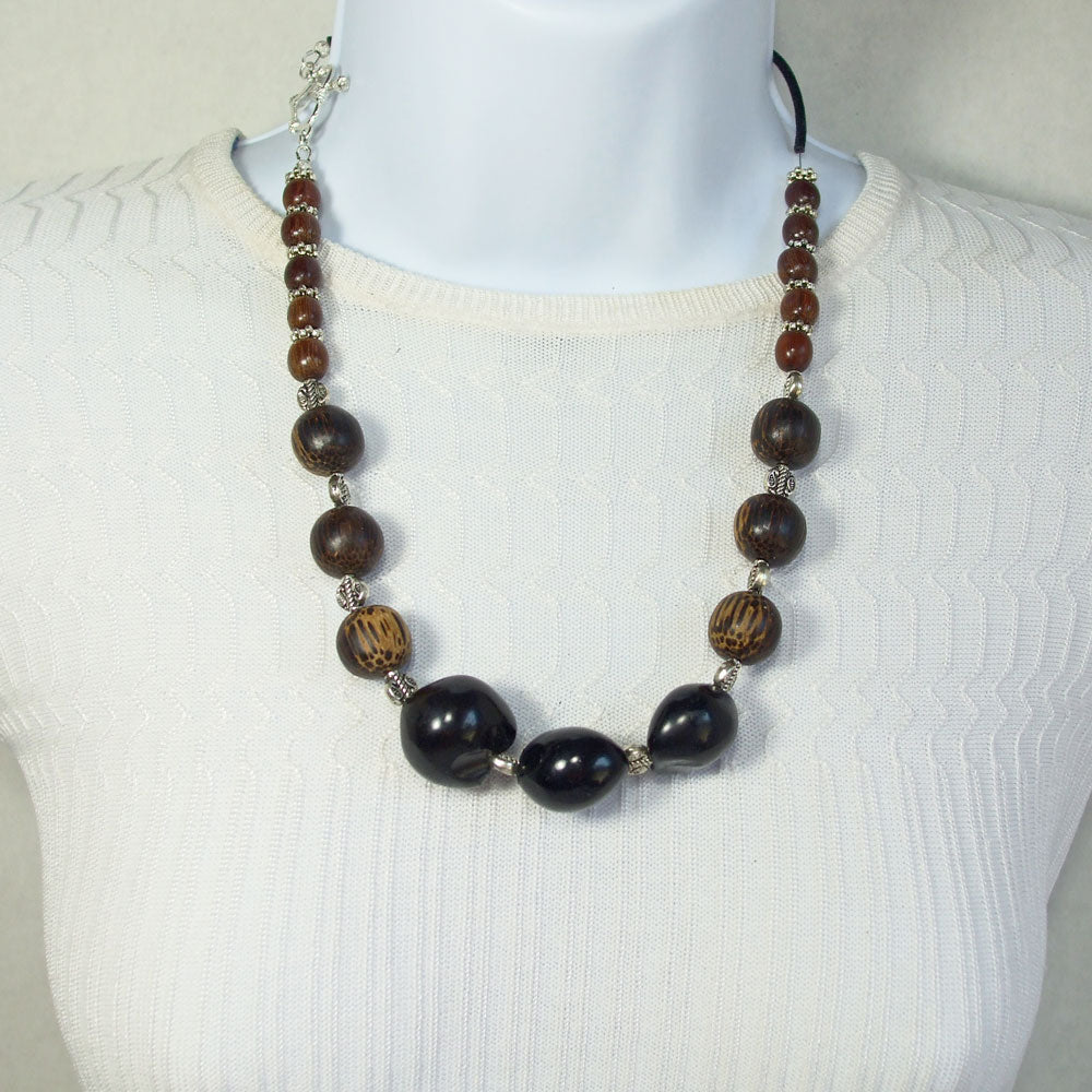 3059-23   Lalasa, Tagua Nut and Wooden Bead Single Strand Necklace   