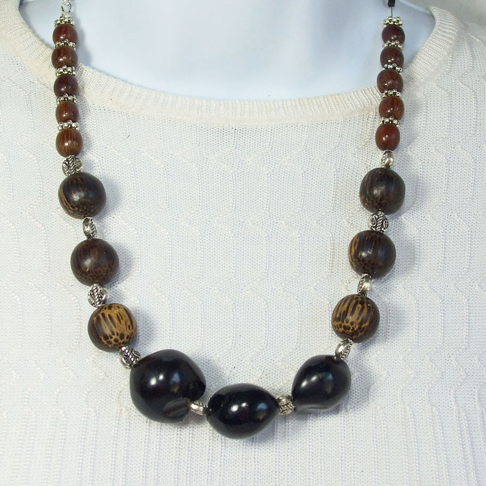 3059-23   Lalasa, Tagua Nut and Wooden Bead Single Strand Necklace   