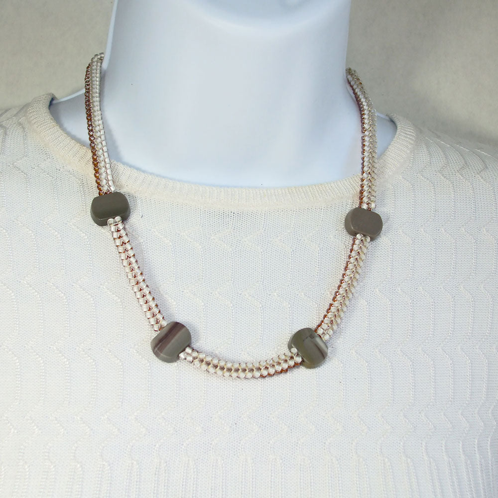 3065-23   Gelya, Brown Herringbone Seed Bead Stitch Neckwear Necklace  