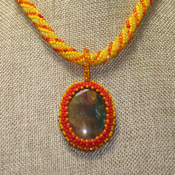 Cai Bead Embroidery Cabochon Pendant Necklace front relevant view