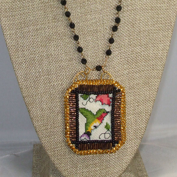 Caethes X-stitch Bead Embroidery Pendant Necklace front relevant view