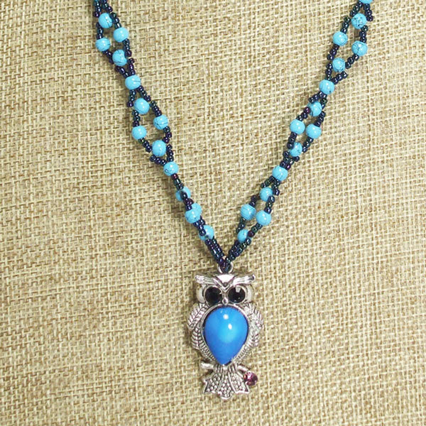 Kacy Owl Charm Beaded Pendant Necklace close view