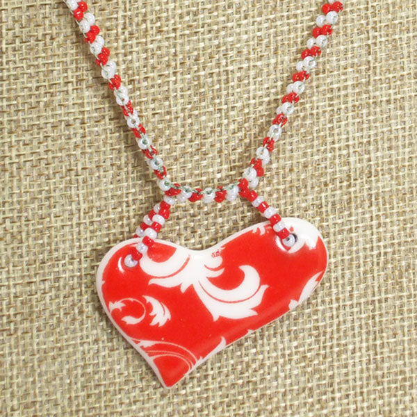 Jaamini Beaded Heart Charm Pendant Necklace front close view