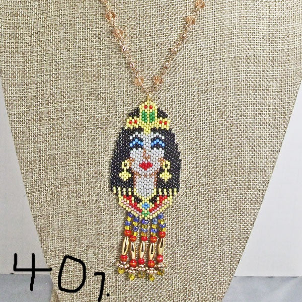 Mackenzie Egyptian Beaded Pendant Necklace close up front view